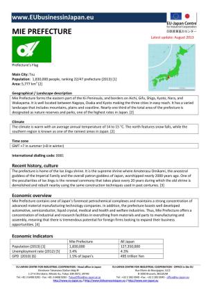 MIE PREFECTURE Latest Update: August 2013
