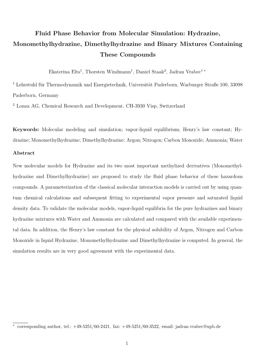 Hydrazine, Monomethylhydrazine, Dimethylhydrazine and Binary Mixtures Containing These Compounds