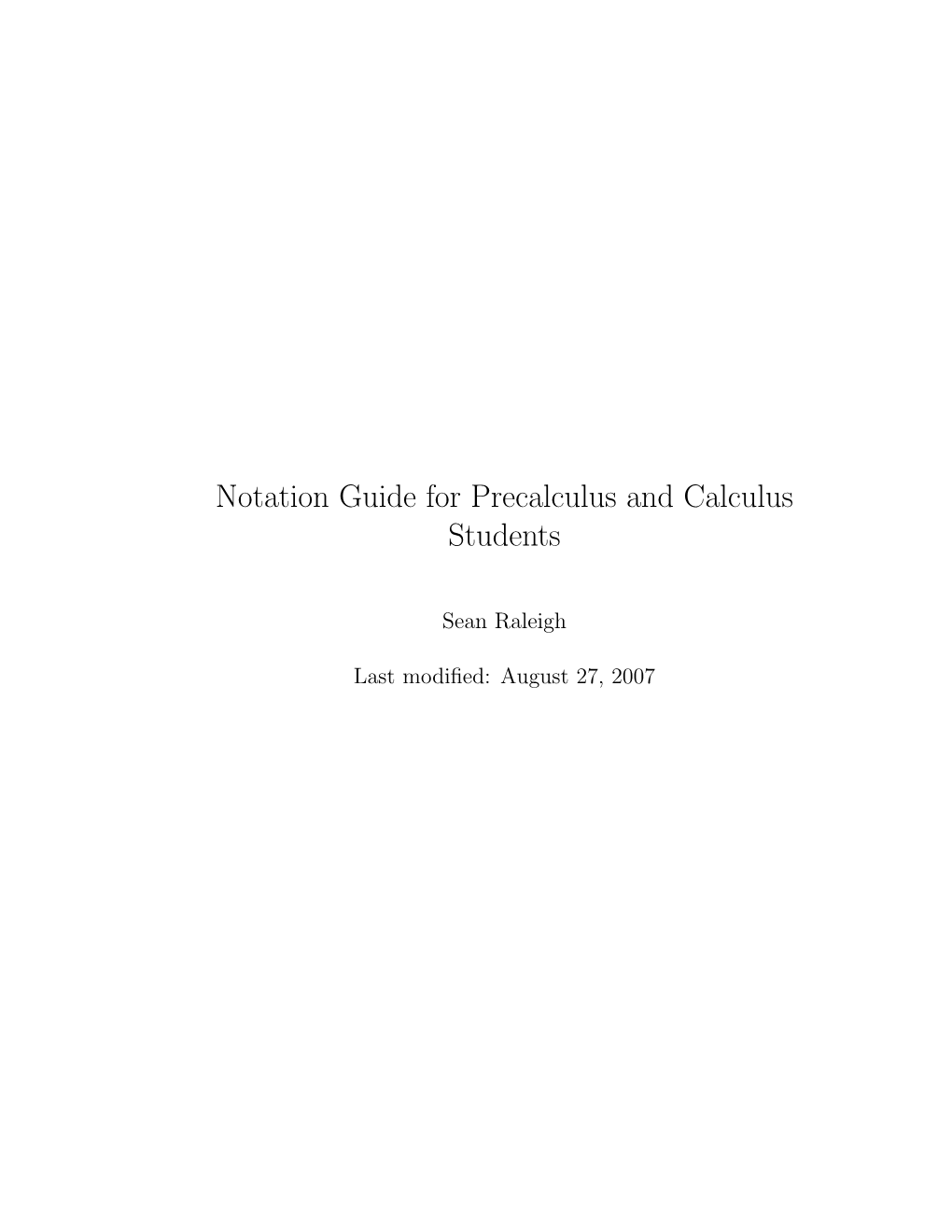 Notation Guide for Precalculus and Calculus Students