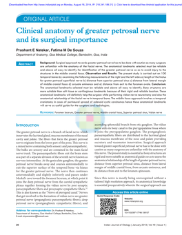 Clinical Anatomy of Greater Petrosal Nerve and Its Surgical Importance