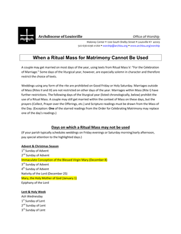 When a Ritual Mass for Matrimony Cannot Be Used