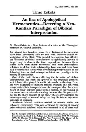 Kantian Paradigm of Biblical Interpretation