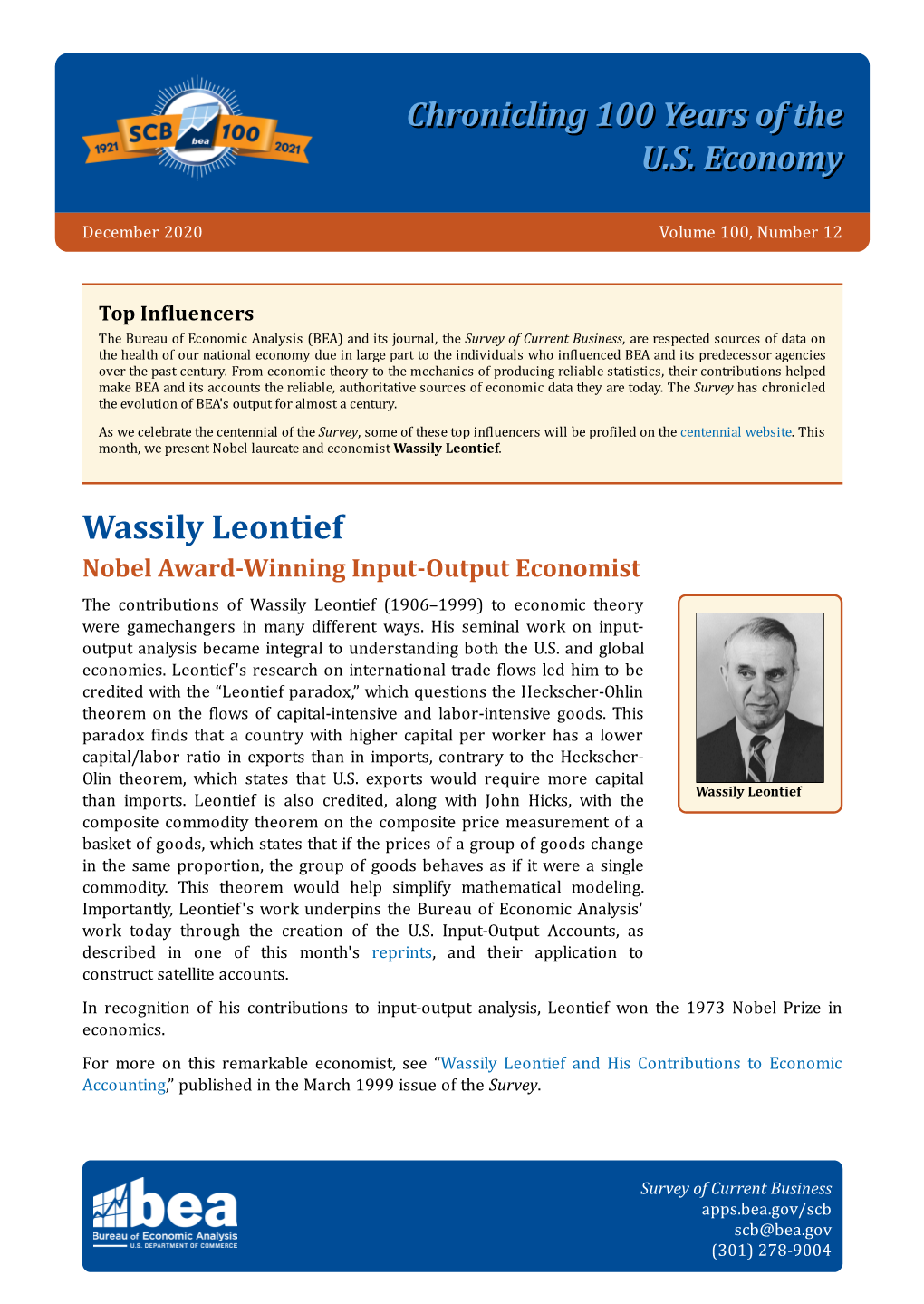 Chronicling 100 Years of the U.S. Economy Wassily Leontief