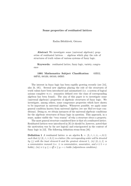 Some Properties of Residuated Lattices