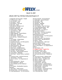 Eweek's 2007 Top 100 Most Influential People in IT