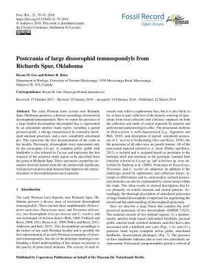 Postcrania of Large Dissorophid Temnospondyls from Richards Spur, Oklahoma