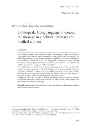 Using Language to Conceal the Message in a Political, Military and Medical Context