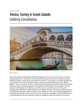 Venice, Turkey & Greek Islands Celebrity Constellation