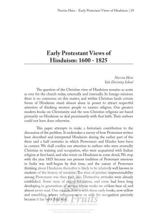 Early Protestant Views of Hinduism: 1600-1825