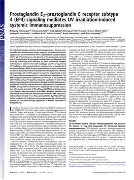 Prostaglandin E2–Prostoglandin E Receptor Subtype 4 (EP4) Signaling Mediates UV Irradiation-Induced Systemic Immunosuppression