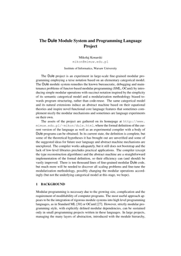 The Dule Module System and Programming Language Project