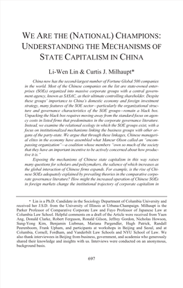 (National) Champions: Understanding the Mechanisms of State Capitalism