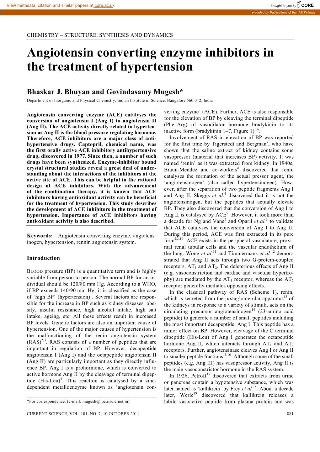 Angiotensin Converting Enzyme Inhibitors in the Treatment of Hypertension