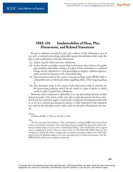 410 MRE 410 Inadmissibility of Pleas, Plea Discussions, and Related Statements