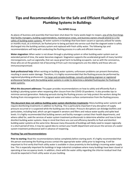 Tips and Recommendations for the Safe and Efficient Flushing of Plumbing Systems in Buildings