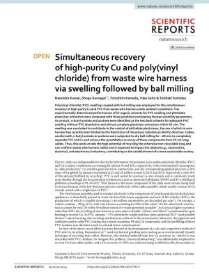 Simultaneous Recovery of High-Purity Cu and Poly(Vinyl Chloride)