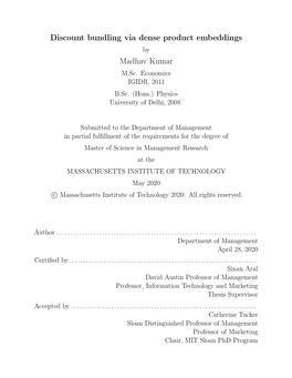 Discount Bundling Via Dense Product Embeddings Madhav Kumar