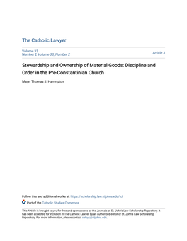 Stewardship and Ownership of Material Goods: Discipline and Order in the Pre-Constantinian Church