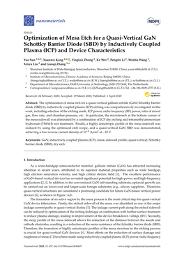 Optimization of Mesa Etch for a Quasi-Vertical Gan Schottky Barrier Diode (SBD) by Inductively Coupled Plasma (ICP) and Device Characteristics