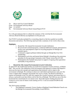 Environmental Advisory Board Annual Report FY19 ______
