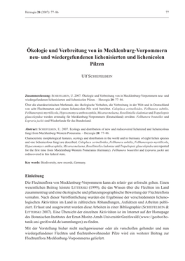Ökologie Und Verbreitung Von in Mecklenburg-Vorpommern Neu- Und Wiedergefundenen Lichenisierten Und Lichenicolen Pilzen