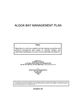 Algoa Bay Management Plan