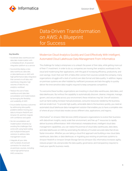 Solution Brief Data-Driven Transformation on AWS: a Blueprint