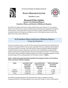Research Policy Update Native Vote Regional Report: Southern Plains and Eastern Oklahoma Regions