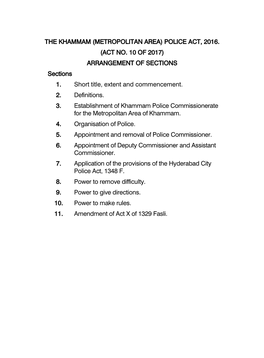 The Khammam (Metropolitan Area) Police Act, 2016. (Act No