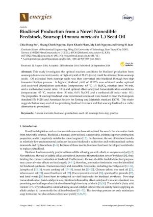 Biodiesel Production from a Novel Nonedible Feedstock, Soursop (Annona Muricata L.) Seed Oil