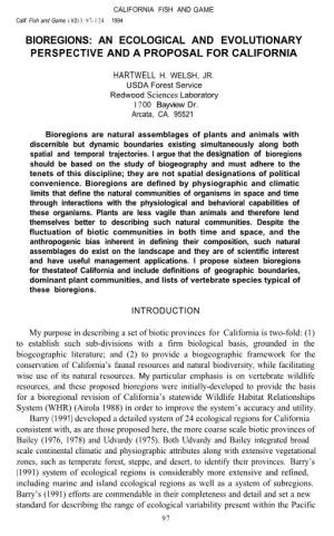 Bioregions: an Ecological and Evolutionary Perspective and a Proposal for California