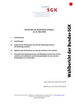 Bericht Über Die Direktwahlen in Bayern Am 15. März 2020