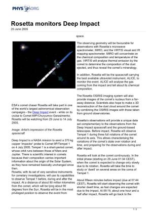 Rosetta Monitors Deep Impact 20 June 2005
