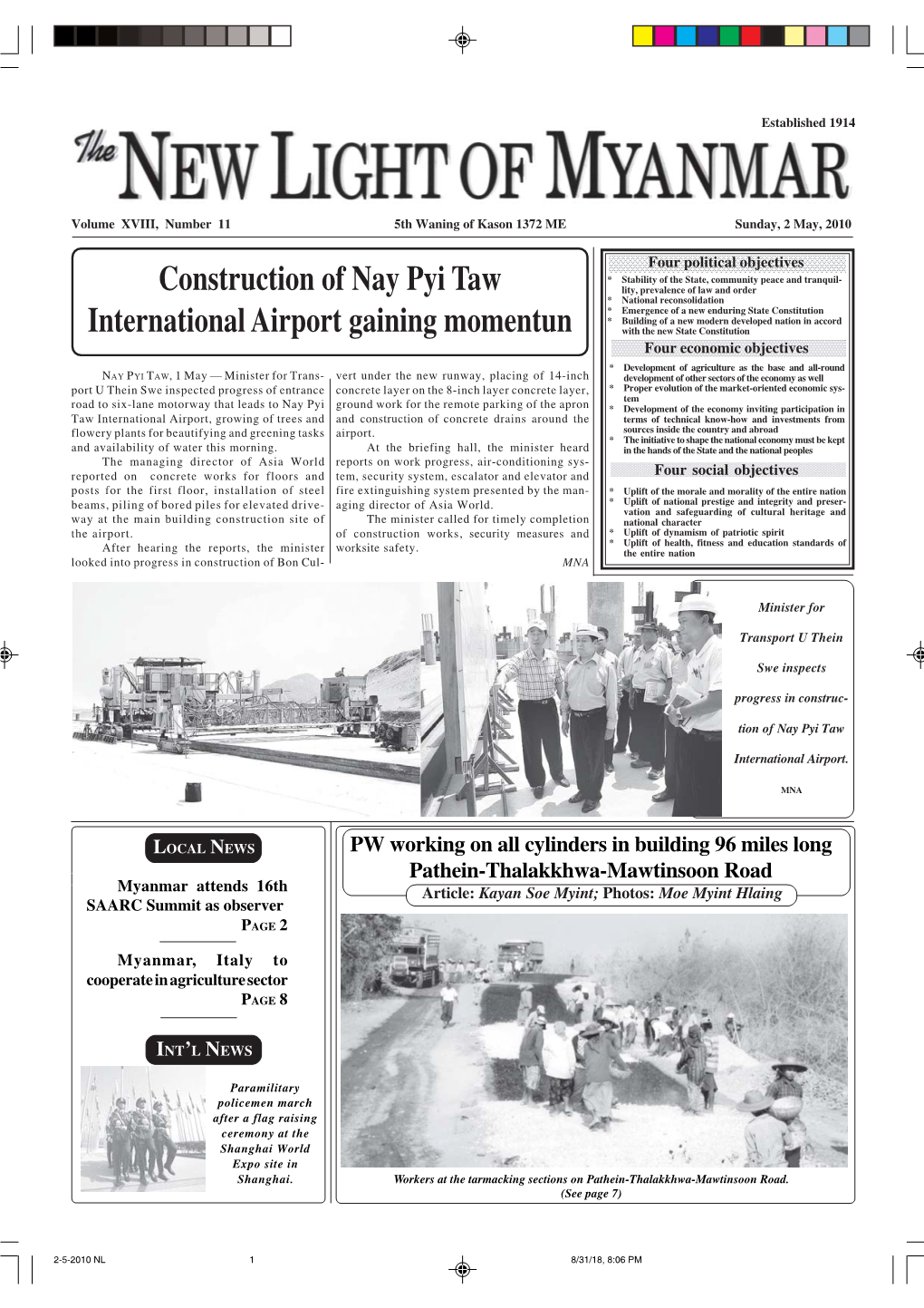 Construction of Nay Pyi Taw International Airport Gaining Momentun
