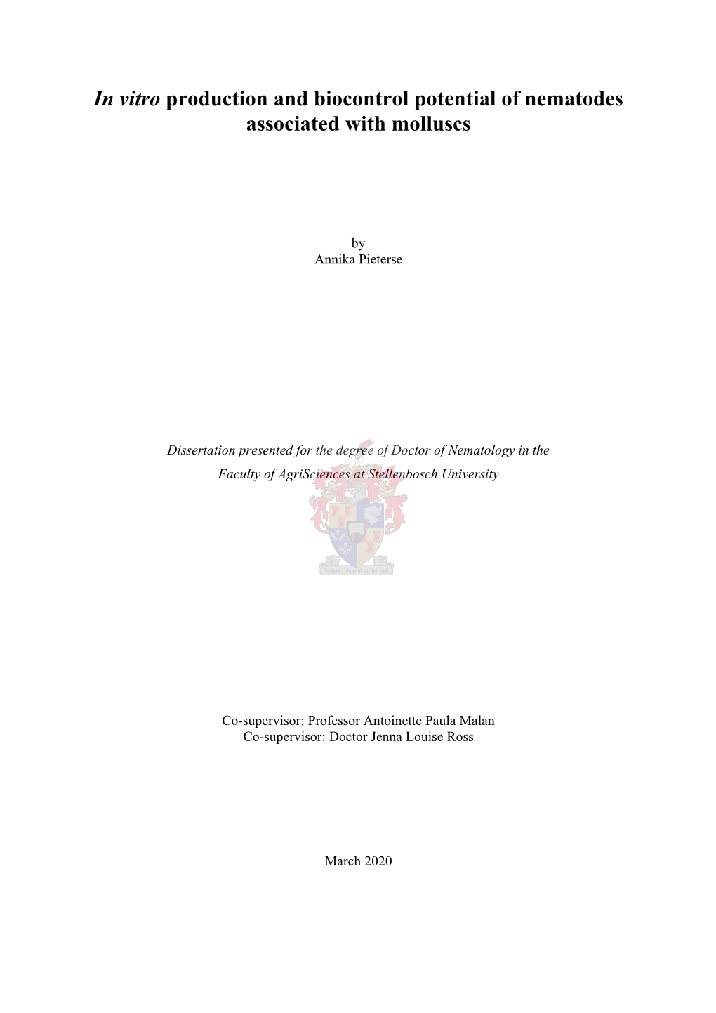 In Vitro Production and Biocontrol Potential of Nematodes Associated with Molluscs