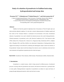 Study of Evaluation of Groundwater in Gadilam Basin Using Hydrogeochemical and Isotope Data