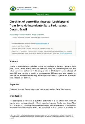 Checklist of Butterflies (Insecta: Lepidoptera) from Serra Do Intendente State Park - Minas Gerais, Brazil