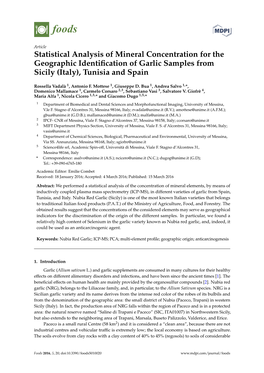 Statistical Analysis of Mineral Concentration for the Geographic Identiﬁcation of Garlic Samples from Sicily (Italy), Tunisia and Spain