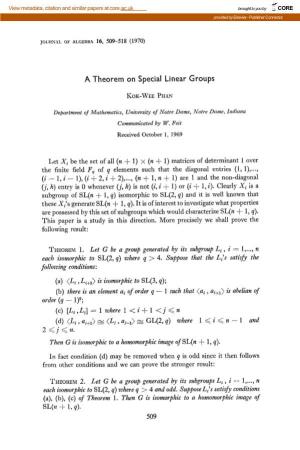 A Theorem on Special Linear Groups