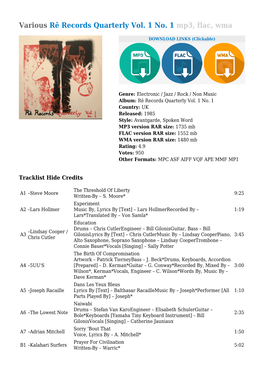 Various Rē Records Quarterly Vol. 1 No. 1 Mp3, Flac, Wma