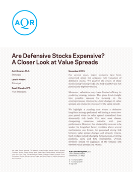 Are Defensive Stocks Expensive? a Closer Look at Value Spreads