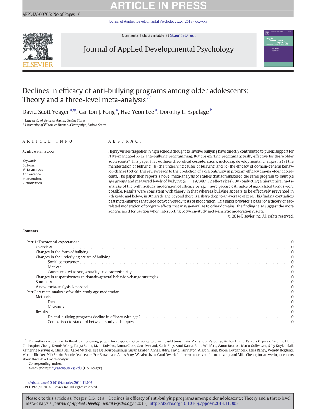Declines in Efficacy of Anti-Bullying Programs Among Older Adolescents