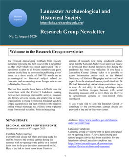 Lancaster Archaeological and Historical Society Research Group Newsletter