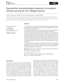 Reproductive and Physiological Responses to Simulated Climate Warming for Four Subalpine Species