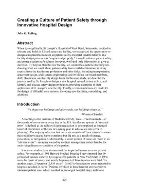 Creating a Culture of Patient Safety Through Innovative Hospital Design