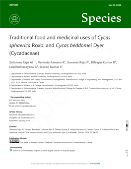 Traditional Food and Medicinal Uses of Cycas Sphaerica Roxb. and Cycas Beddomei Dyer (Cycadaceae)