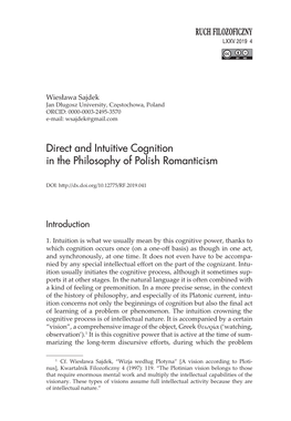 Direct and Intuitive Cognition in the Philosophy of Polish Romanticism
