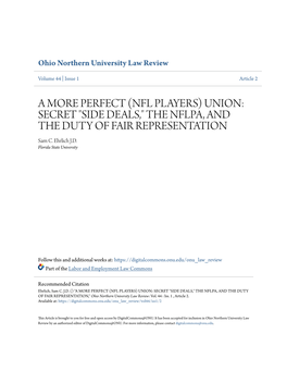 (NFL PLAYERS) UNION: SECRET "SIDE DEALS," the NFLPA, and the DUTY of FAIR REPRESENTATION Sam C