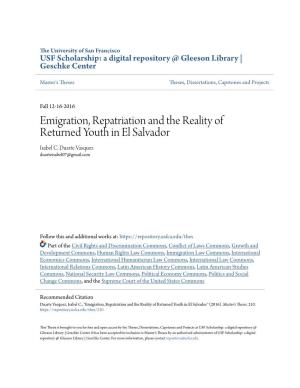 Emigration, Repatriation and the Reality of Returned Youth in El Salvador Isabel C