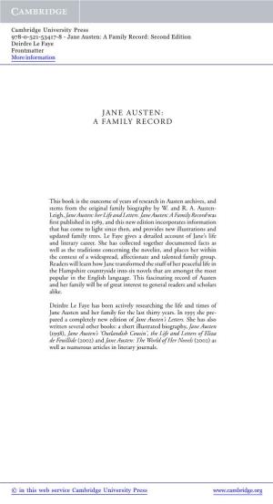 Jane Austen: a Family Record: Second Edition Deirdre Le Faye Frontmatter More Information